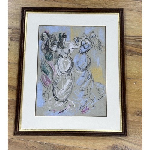 756 - Elinor Bellingham-Smith (1906-1988), chalk on paper, 'Three dancers', signed with initials, inscribe... 