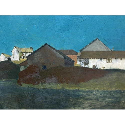 768 - Modern British School, two oils on board, Landscapes with cottages, largest 60 x 76cm, both unframed... 