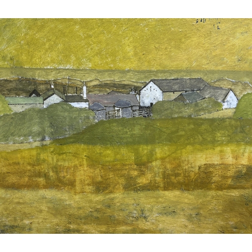 768 - Modern British School, two oils on board, Landscapes with cottages, largest 60 x 76cm, both unframed... 