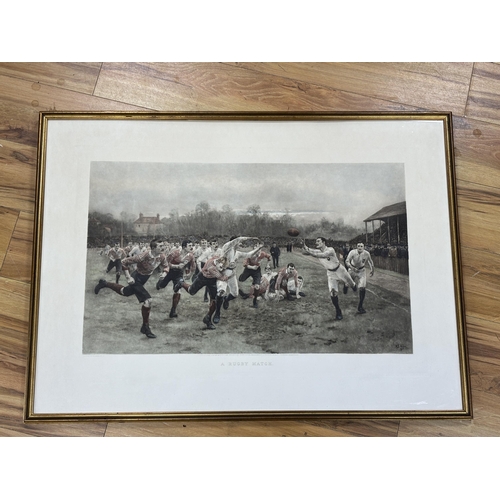 771 - After William Barnes Wollen RI ROI (1857-1936), colour lithograph, A Rugby Match, publ. by Mawson,... 