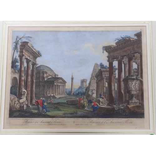 778 - After Giovanni Paolo Panini (Italian, 1691-1765), four hand coloured engravings, Views of Ancient Ro... 