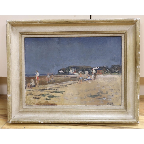 788 - Rodney Joseph Burn RA (18991984), oil on board, Figures on a beach, monogrammed, 42cm x 29cm