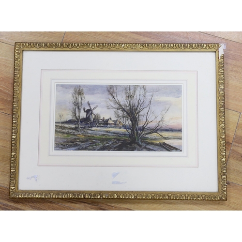 808 - Robert William Arthur Rouse (fl.1882-1929), watercolour, Windmill in a winter landscape, signed, 15 ... 