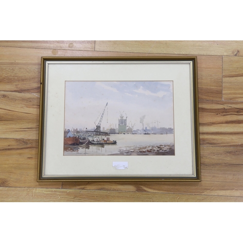 809 - Sydney Vale (1916-1991), watercolour, 'Woolwich Reach', signed, 25 x 37cm