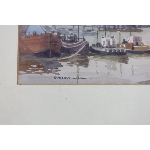 809 - Sydney Vale (1916-1991), watercolour, 'Woolwich Reach', signed, 25 x 37cm