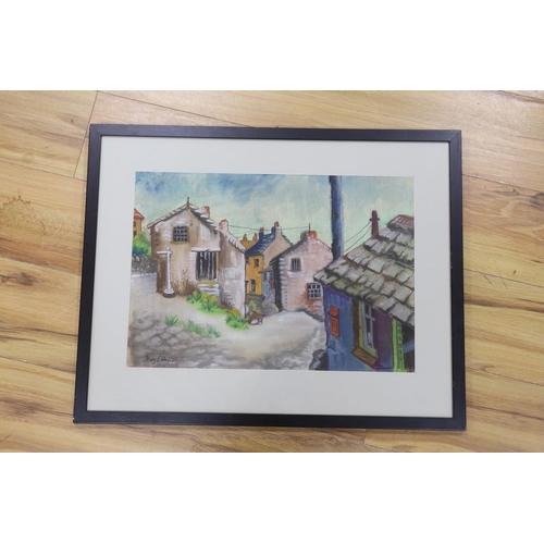 812 - Inez Hoyton (1903-1983), mixed media, Street scene, signed, 32 x 47cm