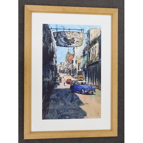 814 - Chris Myers RBA RI (contemporary), watercolour, Cuban street scene, signed, 68 x 43cm