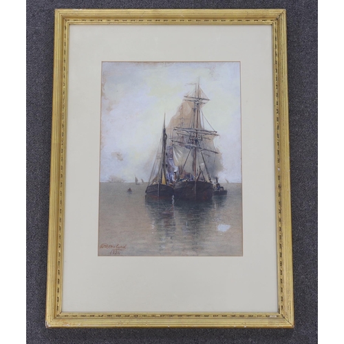 817 - William Woolard (fl.1883-1908), heightened watercolour, Barges, signed and dated 1894, 37 x 26cm... 