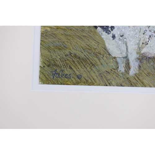 820 - Peter L Folkes (1923-2019), acrylic, 'The cow that didn't want to be 66', signed, details verso, 15.... 