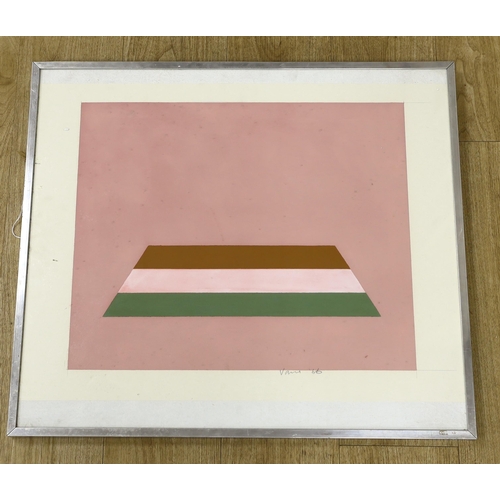 822 - Marc Vaux (b.1932), abstract gouache, signed and dated 66, gallery label verso, 52 x 67cm