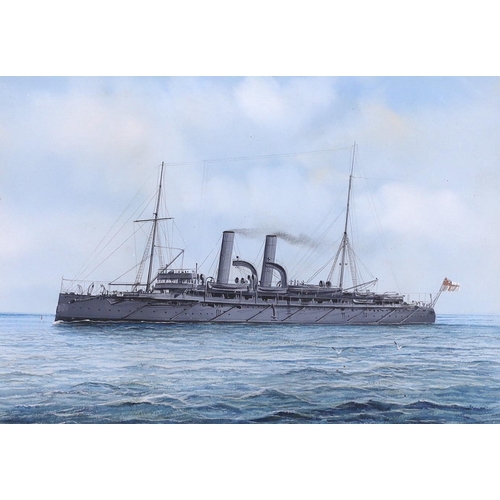 825 - 20th century school, gouache, British maritime ship at sea, unsigned, together with a similar waterc... 