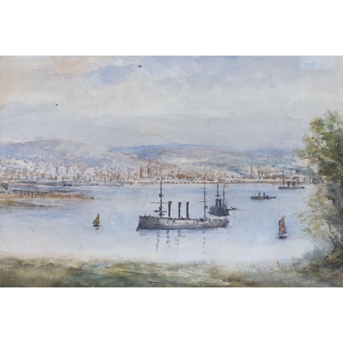 825 - 20th century school, gouache, British maritime ship at sea, unsigned, together with a similar waterc... 