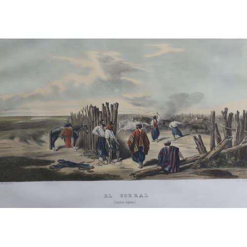 828 - Pelvilain after Palliere, pair of coloured lithographs, 'El Asado' and 'El Corral' (Argentina) and t... 