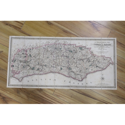 830 - Sussex map, a reduced version of the survey by Thomas Gream, sold by William Faden, dated 1819, fold... 