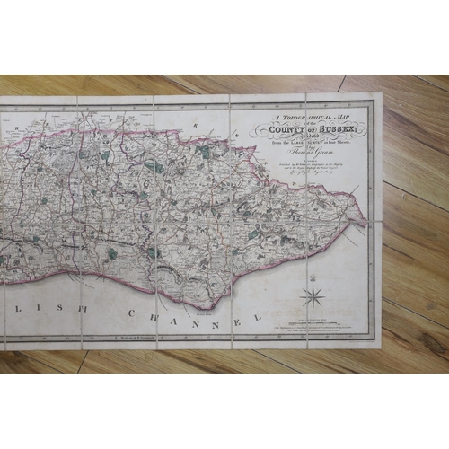 830 - Sussex map, a reduced version of the survey by Thomas Gream, sold by William Faden, dated 1819, fold... 