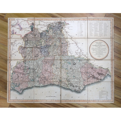 831 - Surrey and Sussex map, by Nathaniel Coltman, pub. Laurie and Whittle, dated 1807, folding map in sli... 