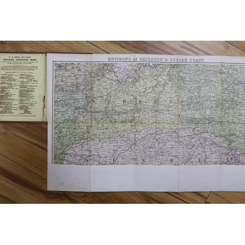 833 - Six 19th and 20th century folding maps of Sussex; an Ordnance Survey (318), a W.H. Smith & Son map, ... 