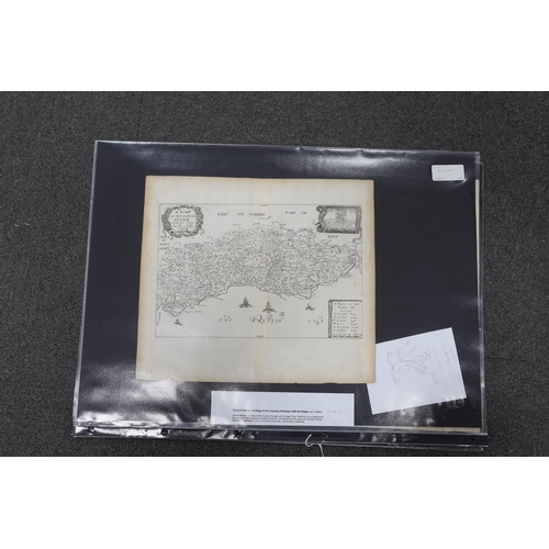 834 - Three unframed 17th century maps of Sussex; Richard Blome, 31 x 35cm, Robert Morden, 38 x 44cm and J... 