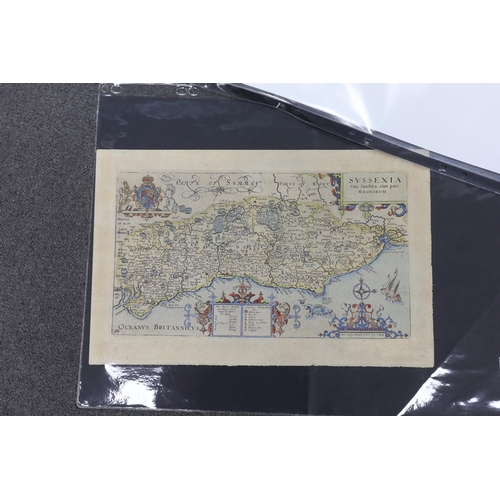 839 - Three unframed 17th century maps of Sussex; Jan Jansson, 40 x 53cm, Robert Morden, 37 x 43cm and Nor... 