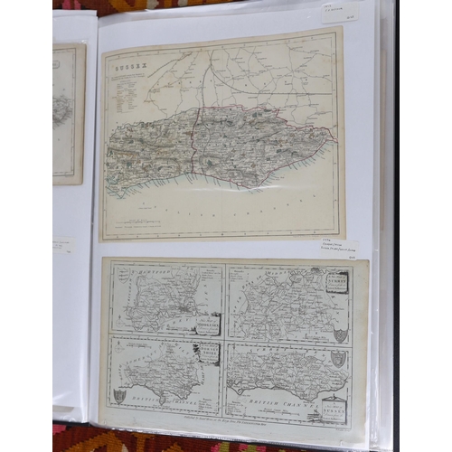 841 - A folder of sixty-six mainly 18th and 19th century Sussex related maps, etc. including; engraved map... 