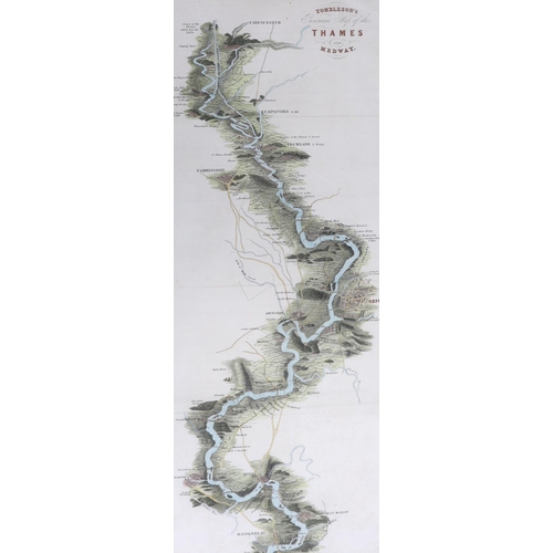 844 - Tombleson's Thames, hand coloured engraved panoramic map of the Thames and Medway, 127 x 24cm