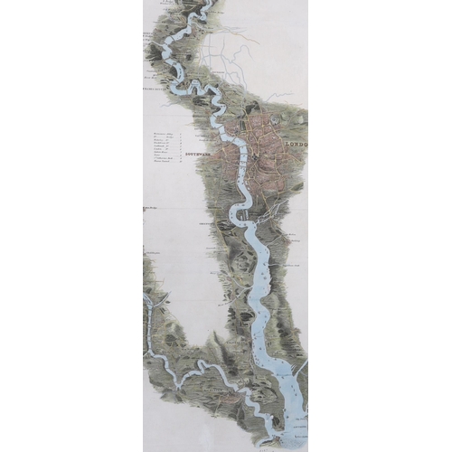 844 - Tombleson's Thames, hand coloured engraved panoramic map of the Thames and Medway, 127 x 24cm