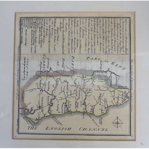 846 - Seven framed Sussex related 18th and 19th century maps, including examples by T. Moule, T. Kitchin, ... 