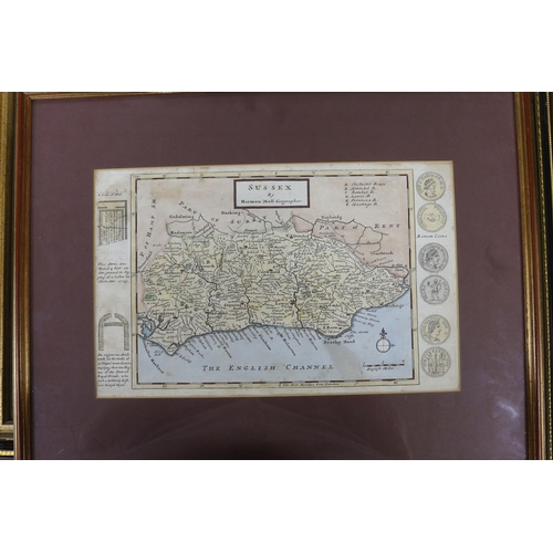 847 - Five framed maps of Sussex, including four 18th century examples by Herman Moll, Johanes Norden, etc... 