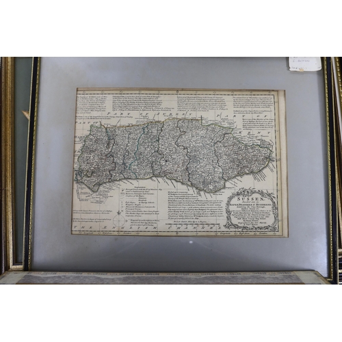 847 - Five framed maps of Sussex, including four 18th century examples by Herman Moll, Johanes Norden, etc... 