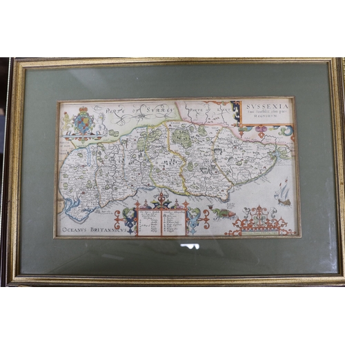 Five framed maps of Sussex, including four 18th century examples by ...