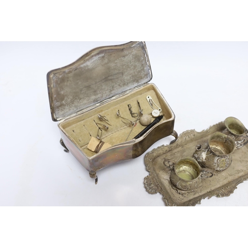 850 - A German Hanau white metal miniature tea set and tray, tray 18.2cm, together with a George V silver ... 