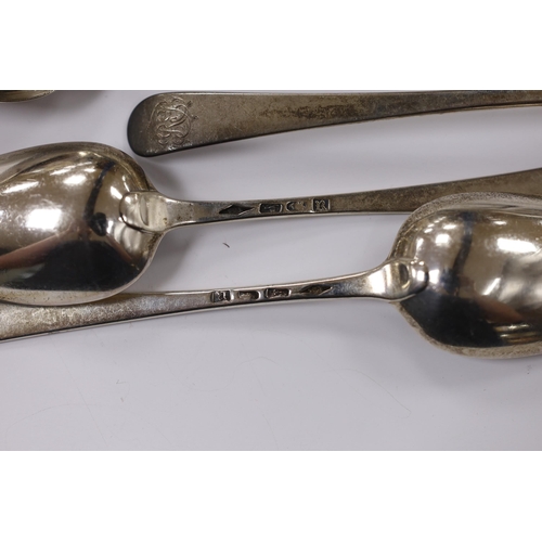 861 - A set of six George III silver Old English pattern table spoons, by Elizabeth Tookey, London, 1772, ... 