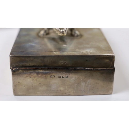 887 - A George VI part engine tuned silver mounted rectangular cigarette box, with white metal crocodile s... 