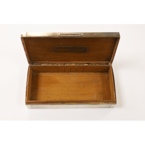 887 - A George VI part engine tuned silver mounted rectangular cigarette box, with white metal crocodile s... 