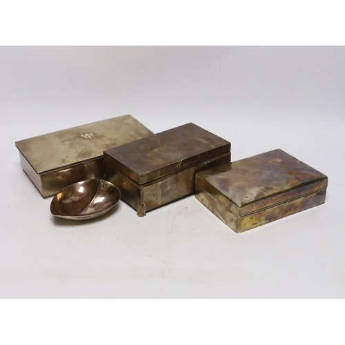 895 - Two silver mounted cigarette boxes, including Art Deco, 15.2cm, together with a Finnish white metal ... 