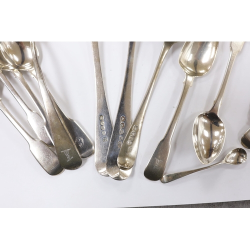 899 - Fourteen assorted 19th century silver spoons, including table, tea and condiment and part of another... 