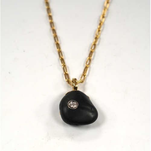 920 - A modern Chou Chou 18k and pt mounted inset diamond pebble? pendant, 38mm overall, on a Chou Chou 18... 