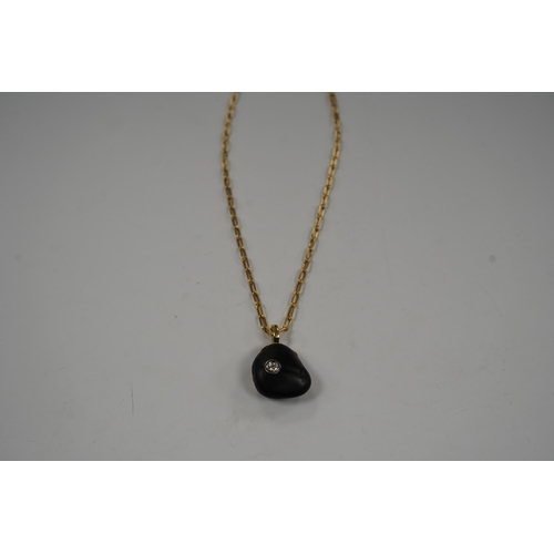 920 - A modern Chou Chou 18k and pt mounted inset diamond pebble? pendant, 38mm overall, on a Chou Chou 18... 