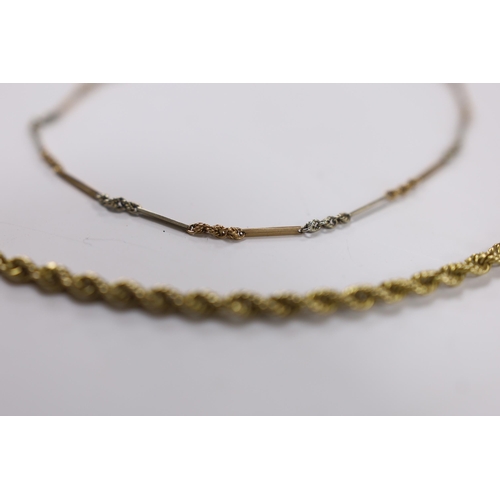 943 - A 9ct gold rope twist chain, 50cm, together with a small 9ct albertina, 17.7 grams,