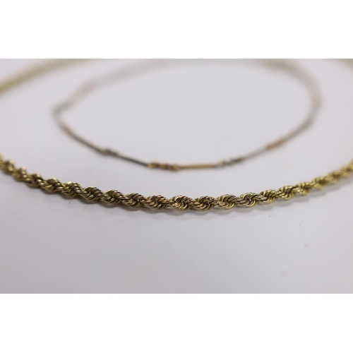 943 - A 9ct gold rope twist chain, 50cm, together with a small 9ct albertina, 17.7 grams,