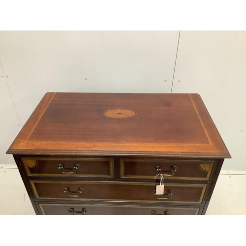 97 - An Edwardian style inlaid mahogany chest of five drawers, width 94cm, depth 52cm, height 92cm