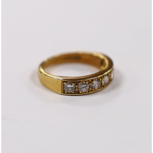 970 - A modern 18ct gold and seven stone diamond set half hoop ring, size L, gross weight 4.3 grams.... 