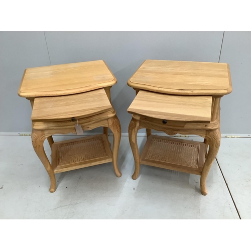 98 - A pair of Willis and Gambier Charlotte caned oak bedside tables, width 49cm, depth 43cm, height 69cm... 