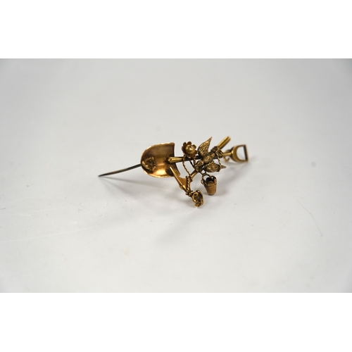 982 - An early 20th century 18ct 'Australian miner's' brooch, 55mm, 9.2 grams.