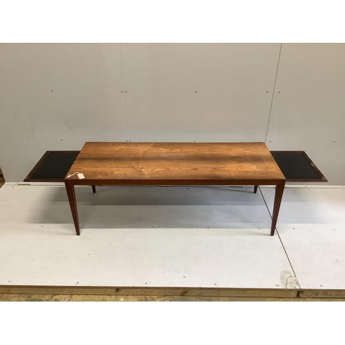 1043 - In the manner of Johannes Anderson, a mid century rectangular Indian rosewood coffee table, width 15... 