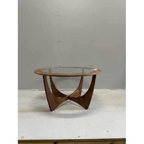 1057 - A G Plan teak circular Astro coffee table, diameter 83cm, height 45cm