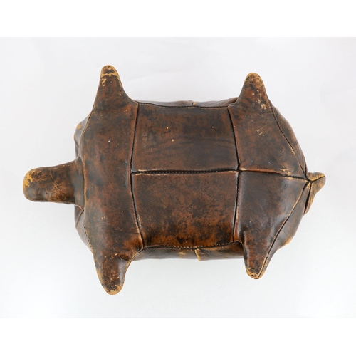 1 - Omersa for Liberty & Co., a brown leather model of a tortoise with glass beaded eyes, 54cm long, 18c... 