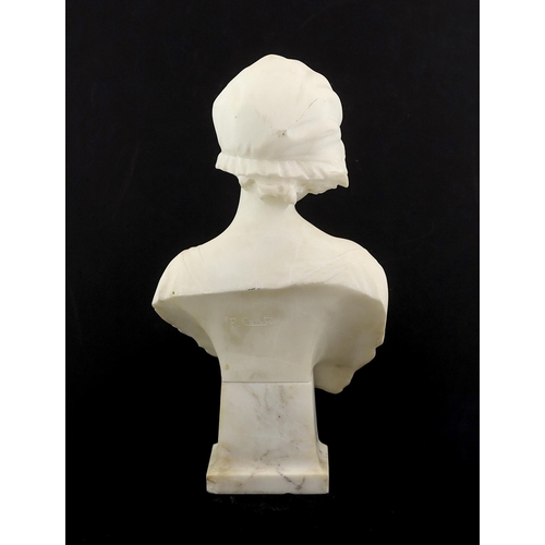 10 - P. Conti, an early 20th century carved marble bust of a young woman with bared breast, signed, 38cm ... 