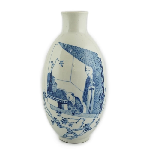 105 - A large Chinese blue and white ovoid vase, early 20th century, painted with a woman and child at a w... 