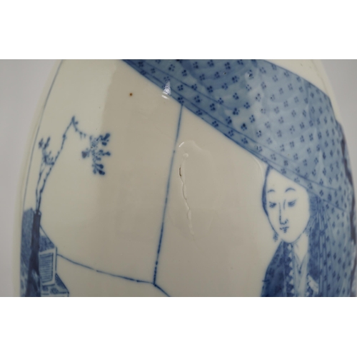 105 - A large Chinese blue and white ovoid vase, early 20th century, painted with a woman and child at a w... 